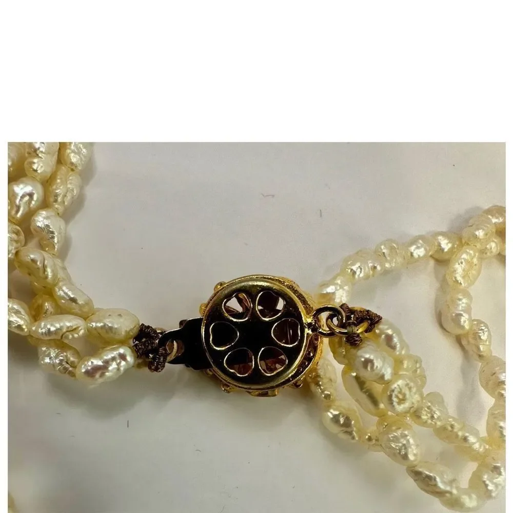 Vintage freshwater pearl triple strand choker necklace